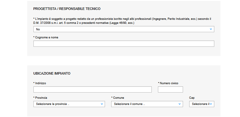 Come denunciare un impianto di messa a terra sul portale CIVA INAIL 65 inserire se impianto soggetto a progetto no fino a 6 kw di potenza e ubicazione impianto